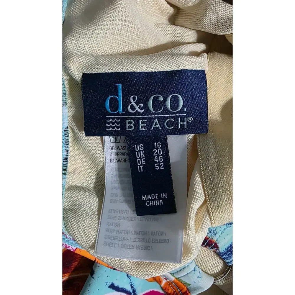 Denim& Co Beach V-Neck Wrap Front Swim Dress Tropical‎ Size 16